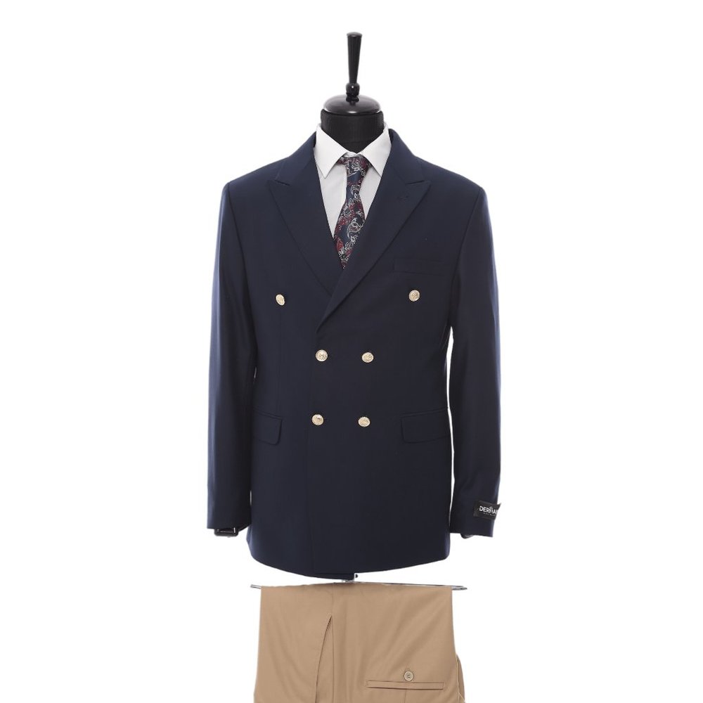 Navy and Cream Double Breasted Suit By Derman Suits